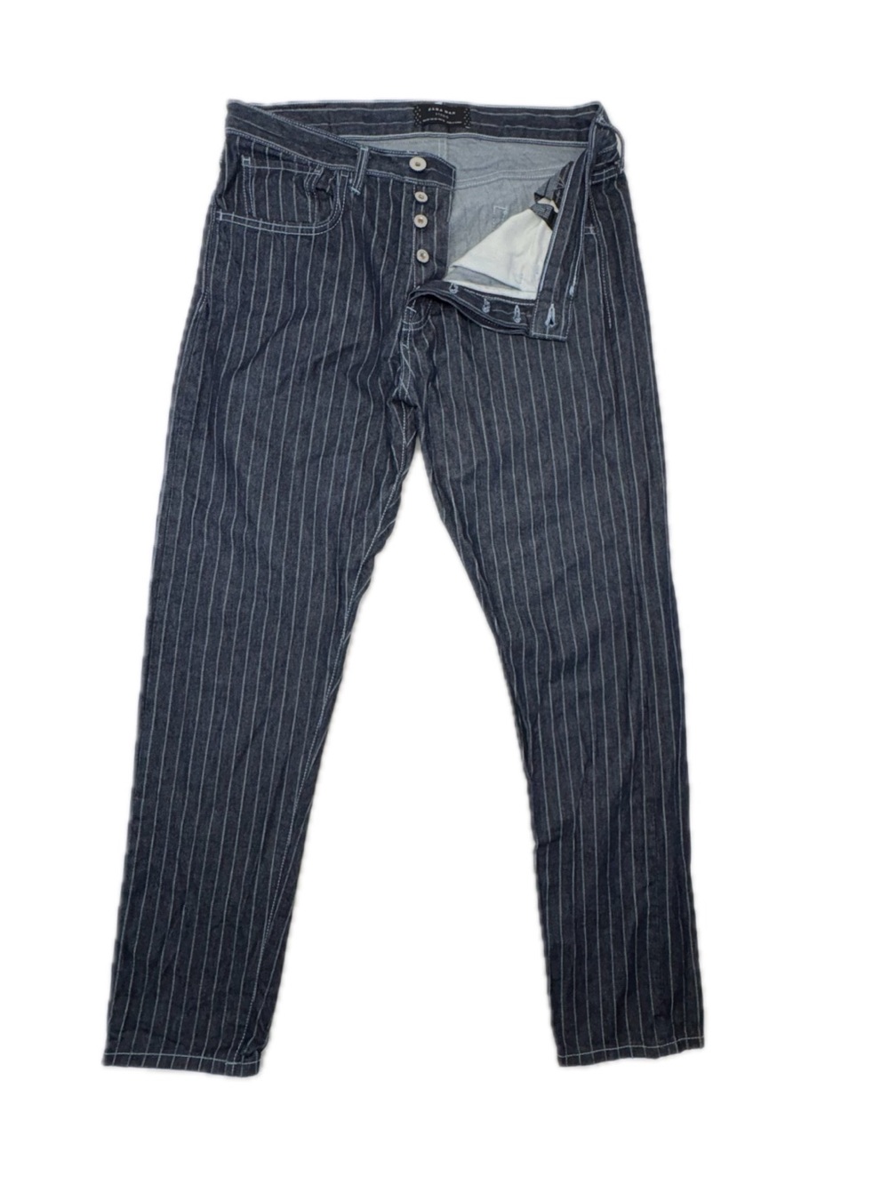 Zara Man Studio Pinstripe Jeans Mens 32 True 34 Waist Blue Denim